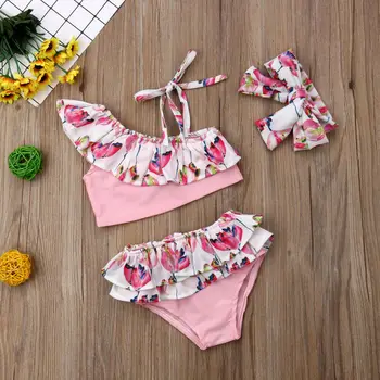 

Floral children swimwear for girls Three piece children swimsuits With Head Band girls swimsuit kids bathing suit 6M-4 years