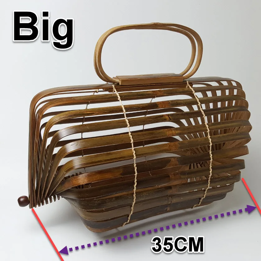 Уникальная бамбуковая корзина бамбуковая сумка полый пляжная сумка дамская сумочка складная сумка/вращающийся осевой дизайн A4525 - Цвет: big dark color