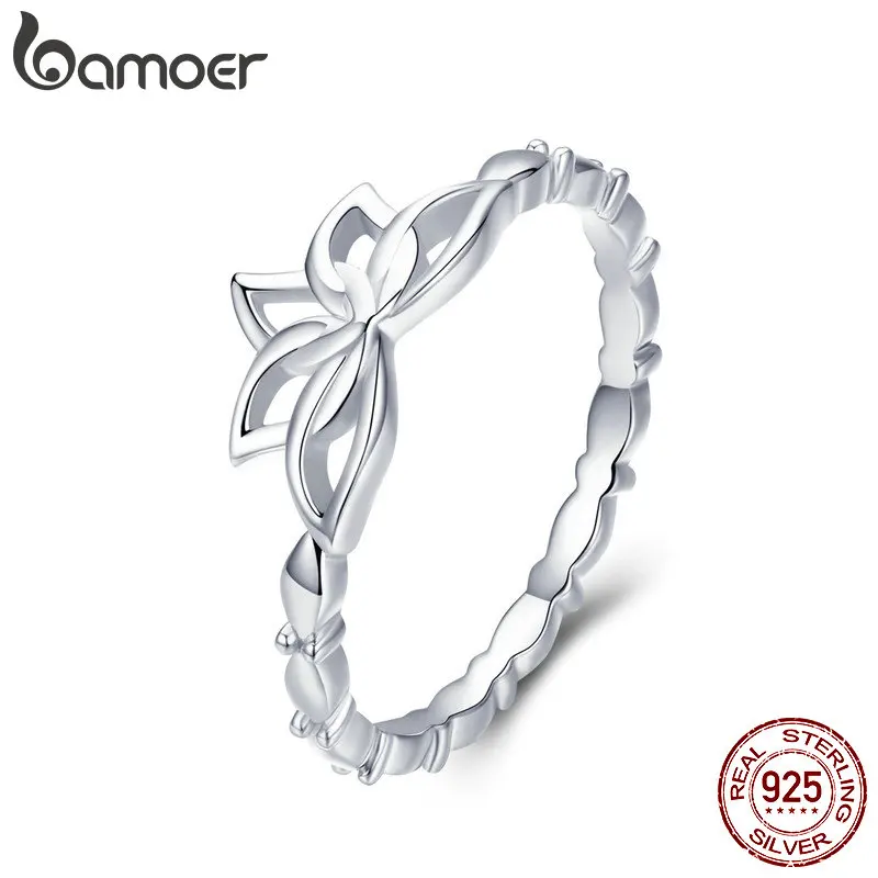

BAMOER Elegant Authentic 925 Sterling Silver Lotus Flower Finger Rings Flower Rings for Women Sterling Silver Jewelry BSR018