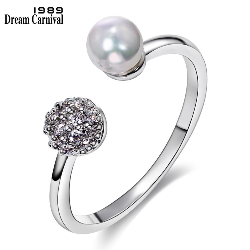 

DreamCarnival 1989 Simple Slim Design Anillo White Pearl AAA Cubic Zirconia Anel Women Party Wedding Thin Band Rings WA11091