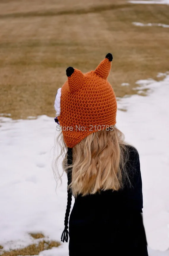 Хлопковая шапка для девочек новые оранжевые шапочки с изображением лисы, шапки ручной работы, вязаная шапка детская мультяшная шапка