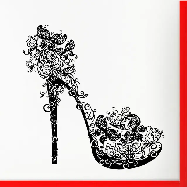 High Heel Shoe Wall Decal Butterflies Swirls Flower Fashion Wall