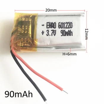 

601220 3.7V 90mAh Lithium Polymer Li-Po Rechargeable Battery Li cells For Mp3 headphone recorder PAD DVD bluetooth headset video