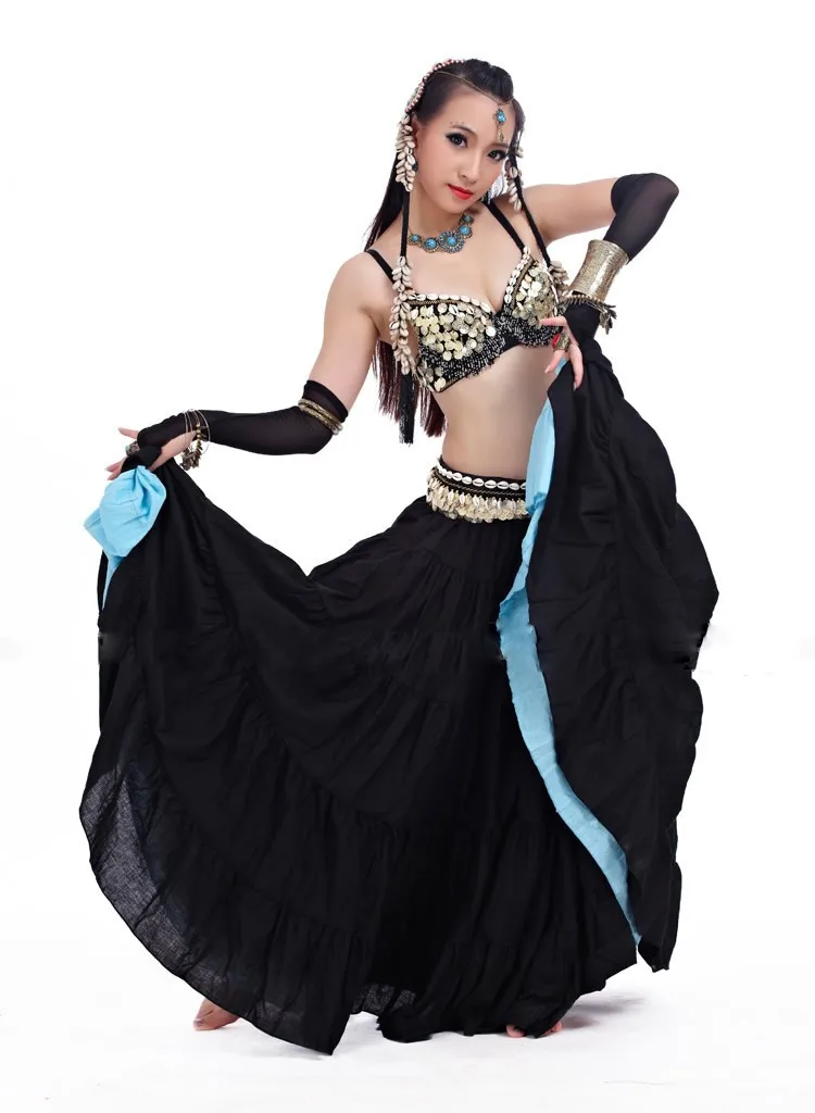 ATS одежда для танца живота для женщин комплект из 4 предметов античные бронзовые Бусины бюстгальтер юбка с поясом цыганские танцевальные костюмы