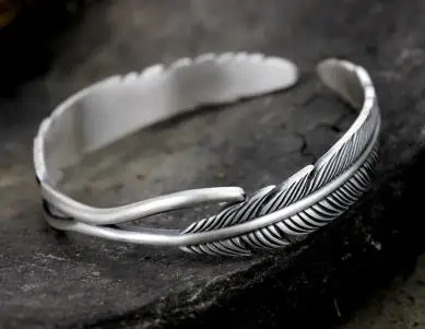 

Sterling S999 silver Bangles 999 Bangle feather shape vintage opening bracelet
