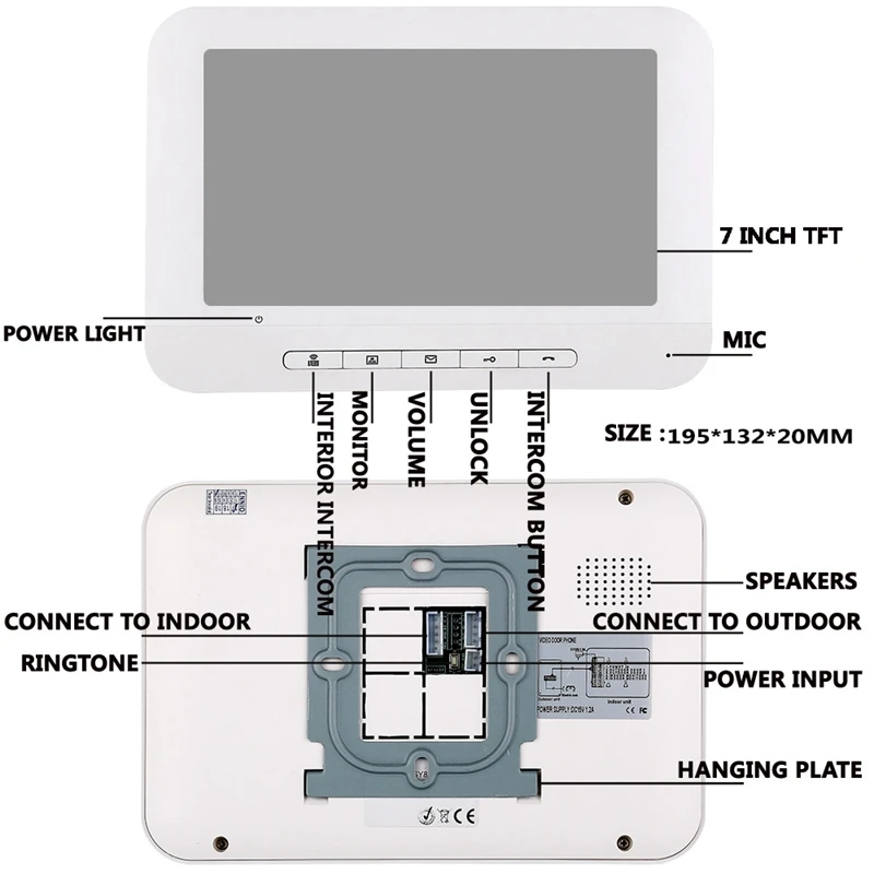 Mountainone 7-дюймовый Дисплей кабель камеры беспроводные видео телефон двери дверной звонок Инфракрасный Rainband Европейский Стандартный штекер домофон Системы Белый Abs+ квасцов