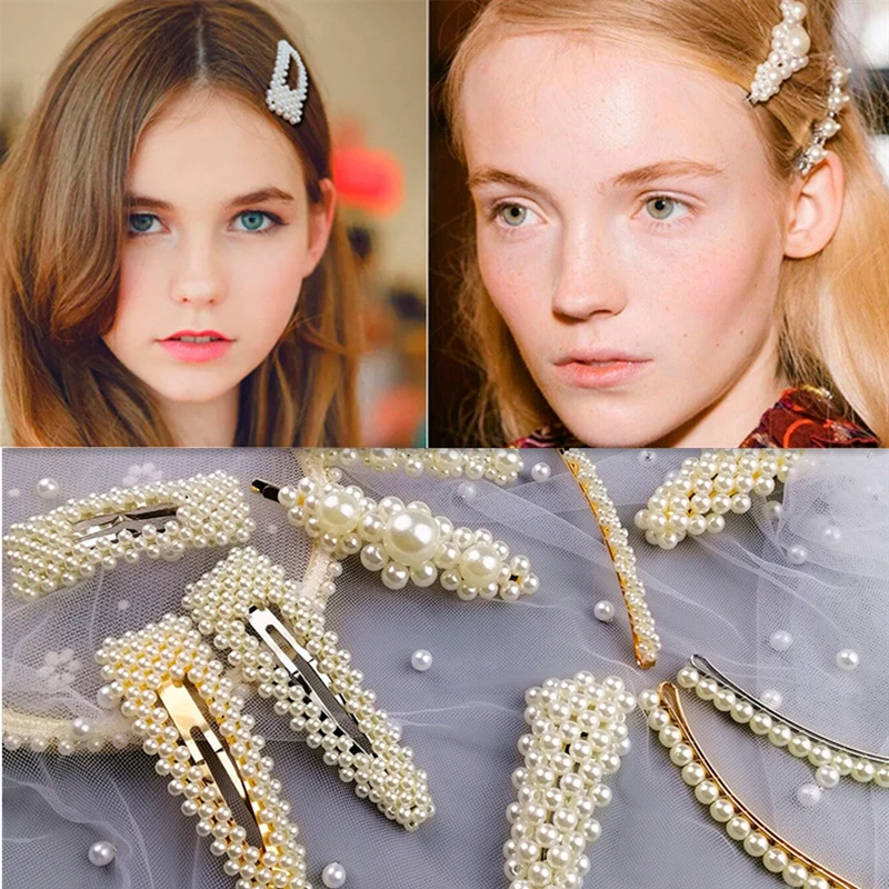 

Women pearl Hair Clip Clamp Jewelry Women Hair Accessory Pearl Rhinestone Pearl Heart Bowknot Hairpins Girls Barrettes