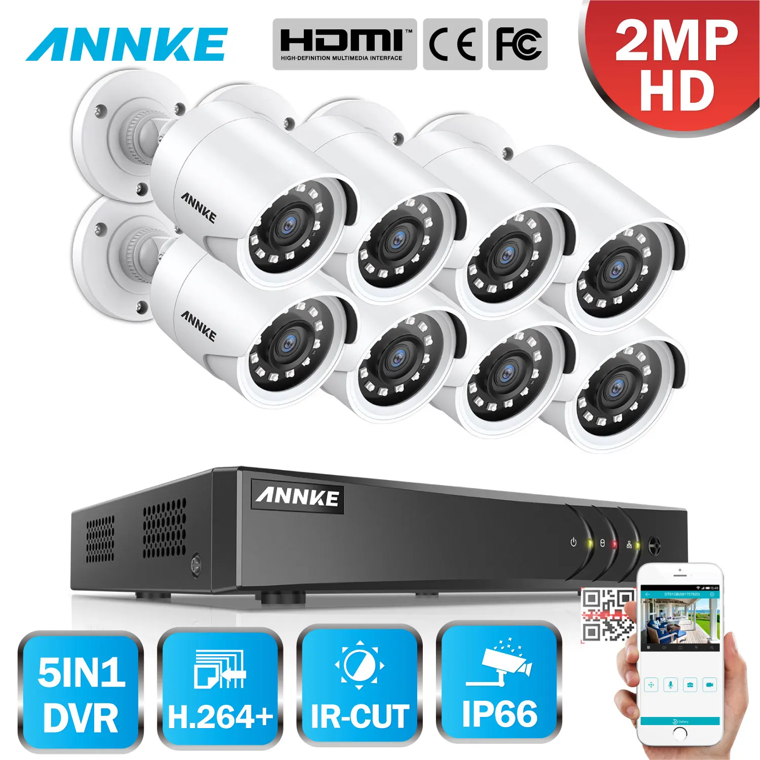  ANNKE 8CH HD 1080P Video Surveillance System 1080N H.264+ 5in1 DVR With 8X TVI Bullet Weatherproof  - 33058197831
