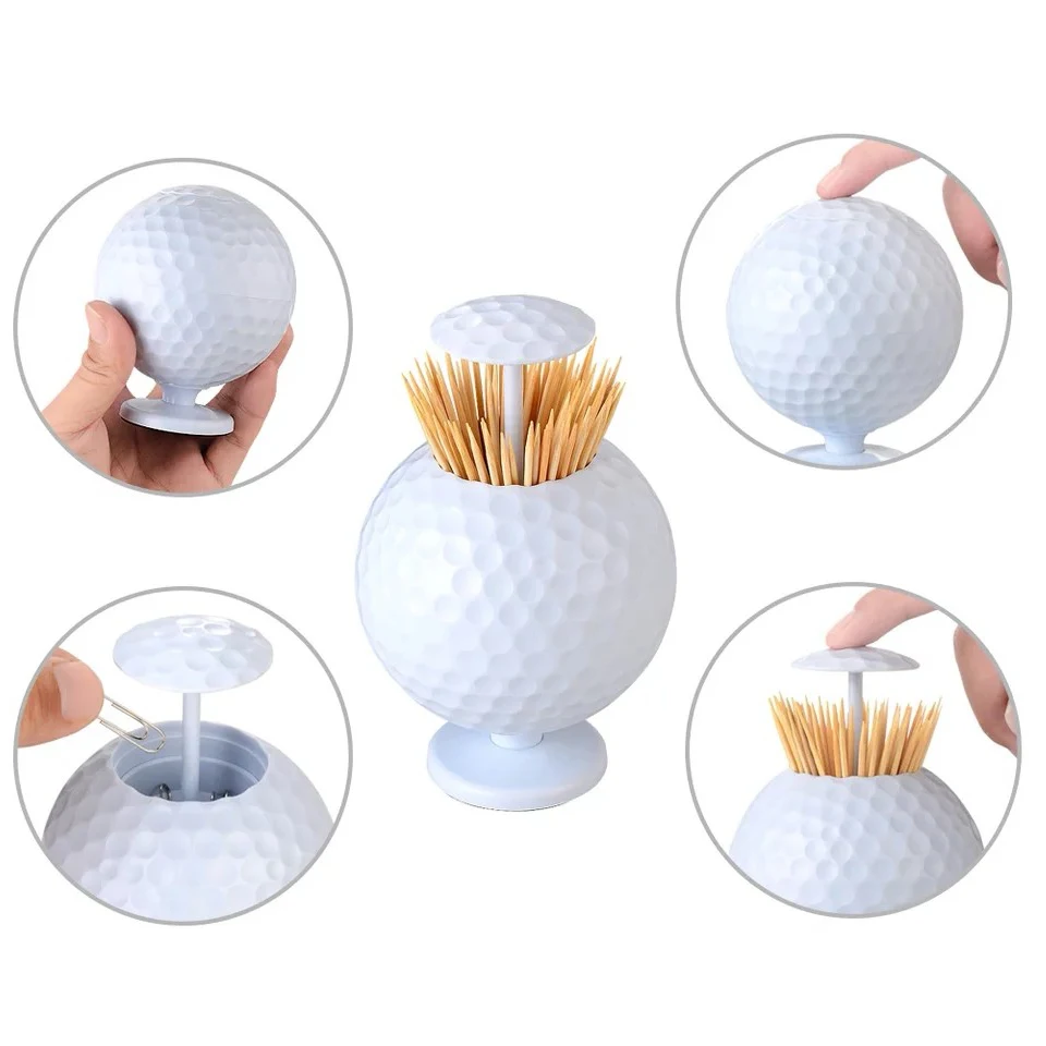 Golf Ball Shaped Automatic Toothpick Holder Pop-up Novelty Gift Indoor& Cars Golf Decoration