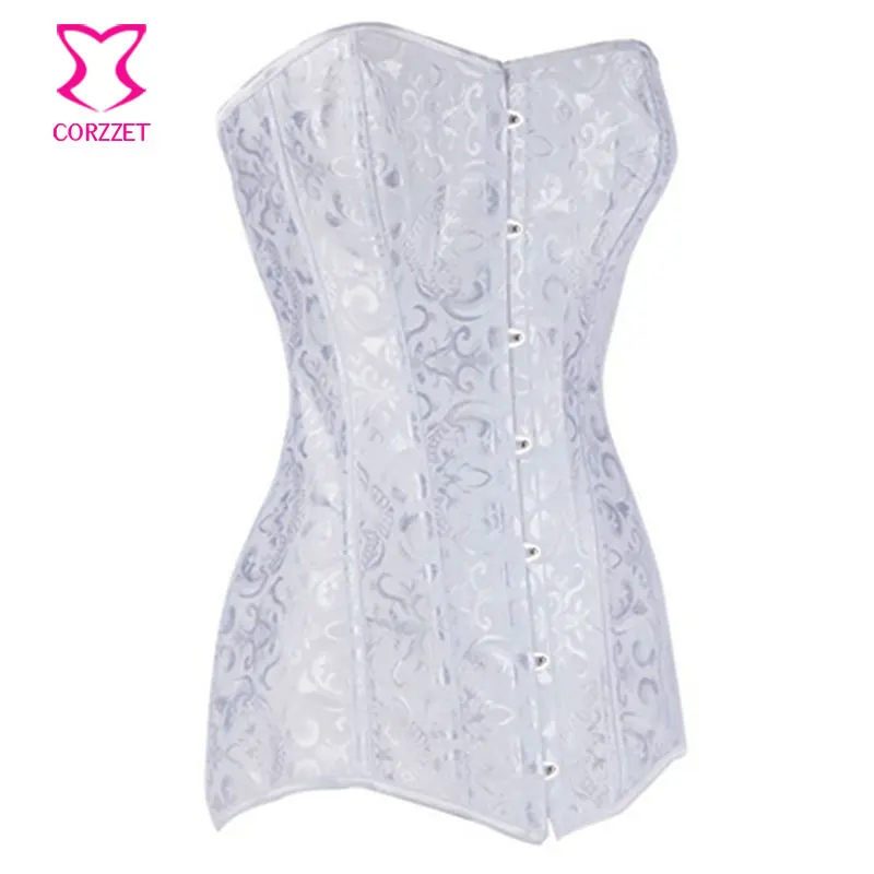 Женский корсет в готическом стиле со стальными косточками белый бюстье для