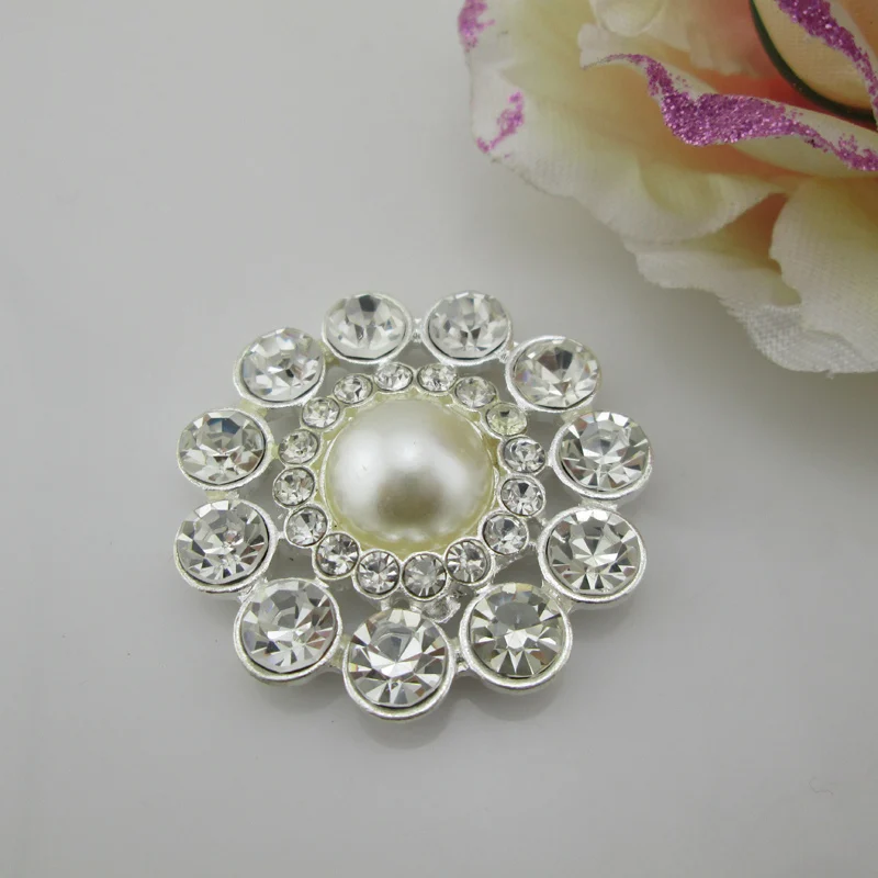 

(BT21 40mm)10pcs sparking large flatback ivory pearl rhinestone button for hairdress
