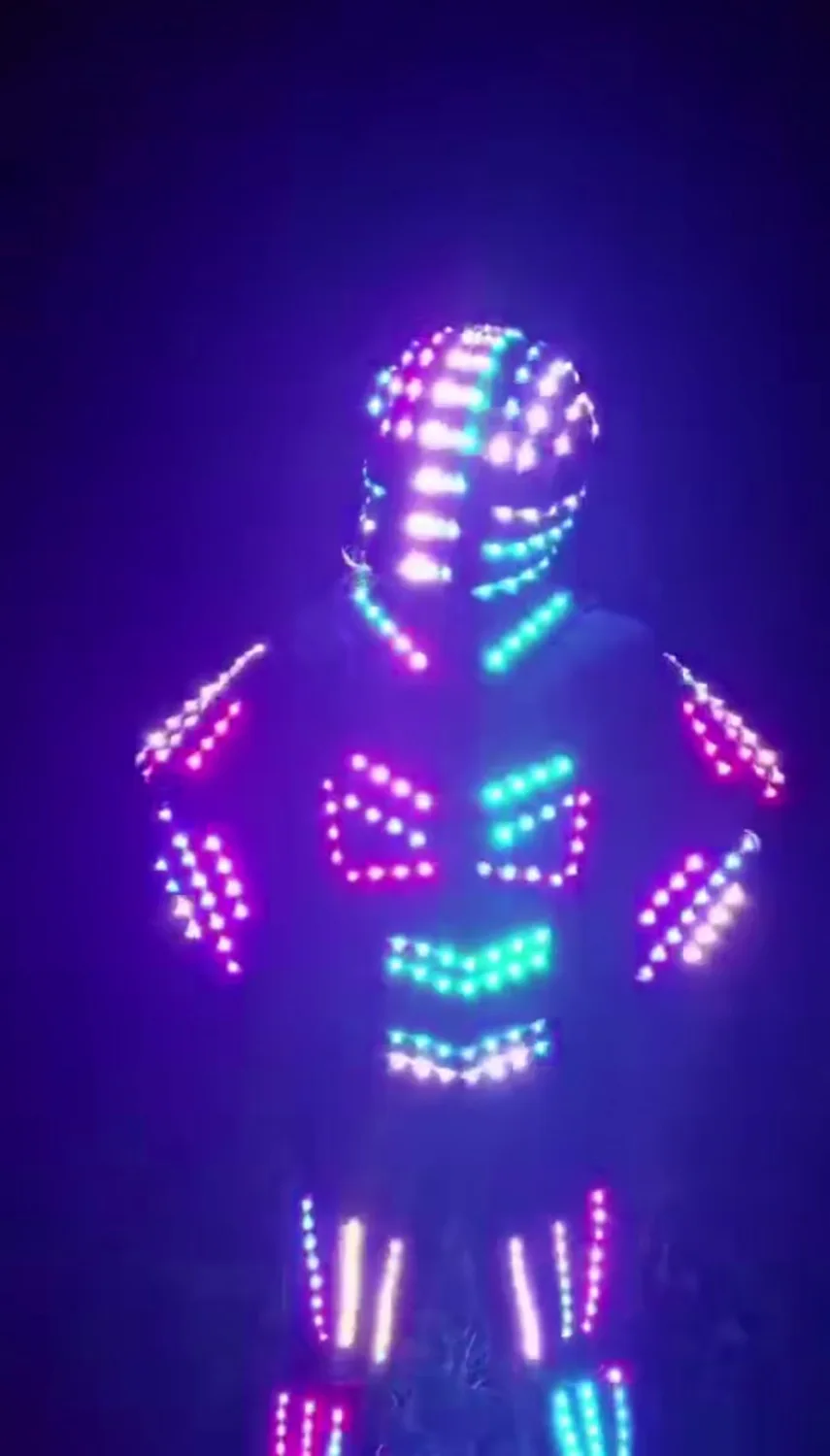 RGB Led светящийся Tron робот танцевальный костюм программируемое светодиодное освещение сценическое представление вечерние Одежда для мероприятий светодиодный бальный костюм