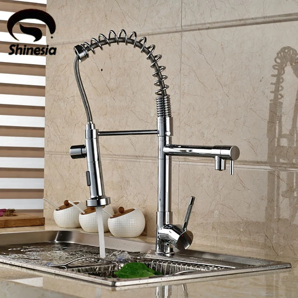 

NEW Chrome Pull Down Style 2 Functions Water-out Kitchen Sink Faucet Single Handle Deck Mount Mixer Water Tap Hot and cold water