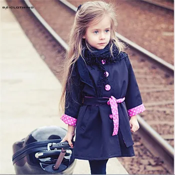 

2019 Autumn Girls Coats Baby Girls Solide Trench Fashion Button Polka Parka Children Jacket Girl Outwear With Belt Kids Clothes