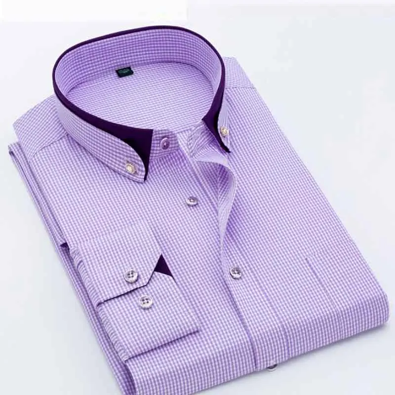 Новые осенние Regular Fit плед Смарт повседневные мужские рубашки с длинным рукавом Non-iron Проверено Forma Для мужчин с длинным рукавом Бизнес