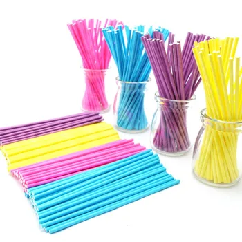 

Hot 100pcs/set Colorful Cake Pop Lollipop Stick Paper Lollypops Candy Chocolate Sugar Pen Dessert Decoration Tools Bakery