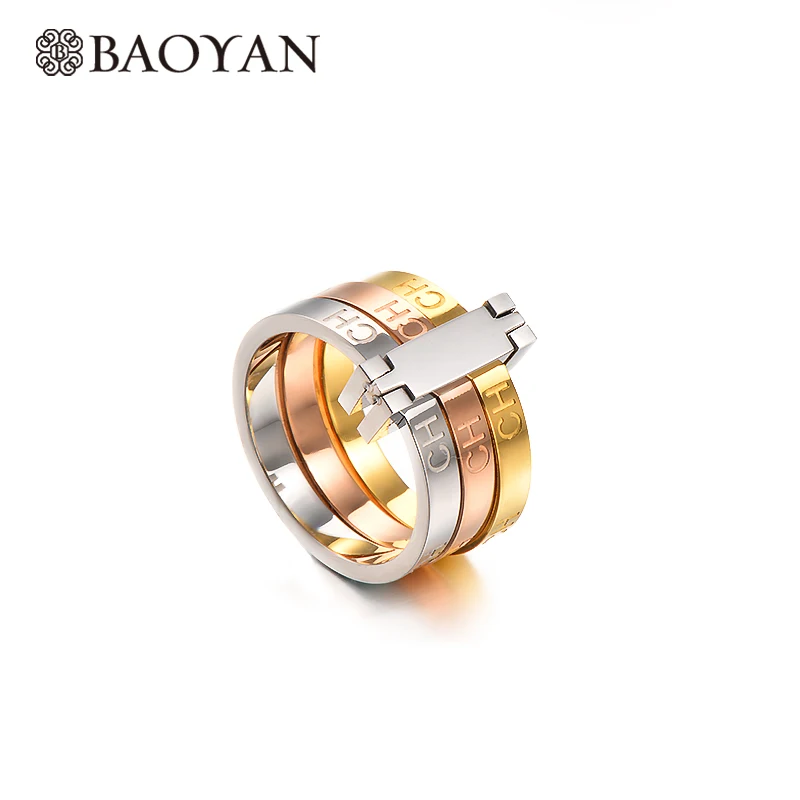 Baoyan золото/серебро/розовое золото нержавеющая сталь модное кольцо на палец бренд гравировка CH письмо обручальные кольца для мужчин и женщин