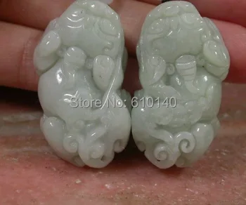 

E00000088##@R2@Pair Light Green 100% Natural e e pendant Dragon Pi Xiu Coin 718452