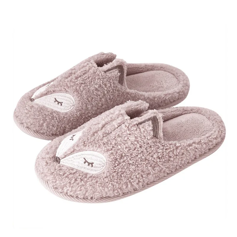 

Suihyung Autumn Winter Home Slippers Cute Fox Faux Fur Women Plush Slippers Soft Anti-slip Flip Flops Lovers Indoor Cotton Shoes