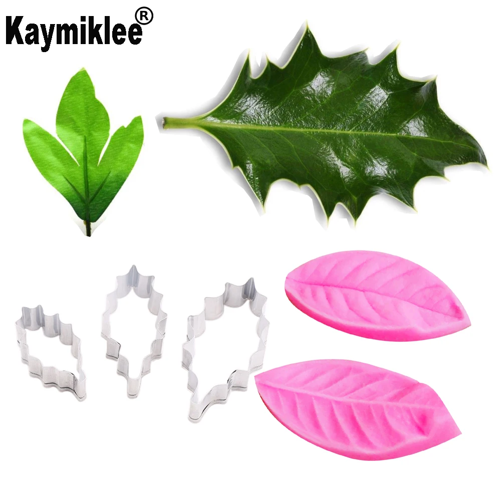

Holly Christmas leaf Veiner &Cutter Silicone Mould Fondant Mold Cake Decorating Tools ,Sugarcraft Mold CS240
