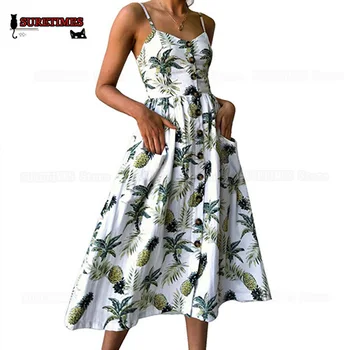 

Summer Women Dress 2018 Vintage Sexy Bohemian Floral Tunic Beach Dress Sundress Pocket Red White Dress Striped Female Brand XXXL