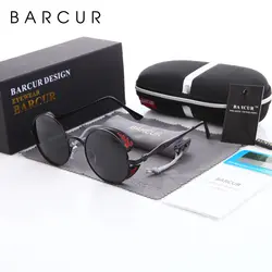 BARCUR стимпанк Солнцезащитные очки круглые солнцезащитные очки Для мужчин Брендовая Дизайнерская обувь Для женщин готические очки