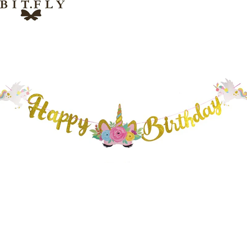 Бумажный счастливый плакат "с днем рождения" мультфильм Единорог, динозавр Русалка день рождения гирлянда флаг детская игрушка в ванную юбилей Дети Партии питания - Цвет: 3