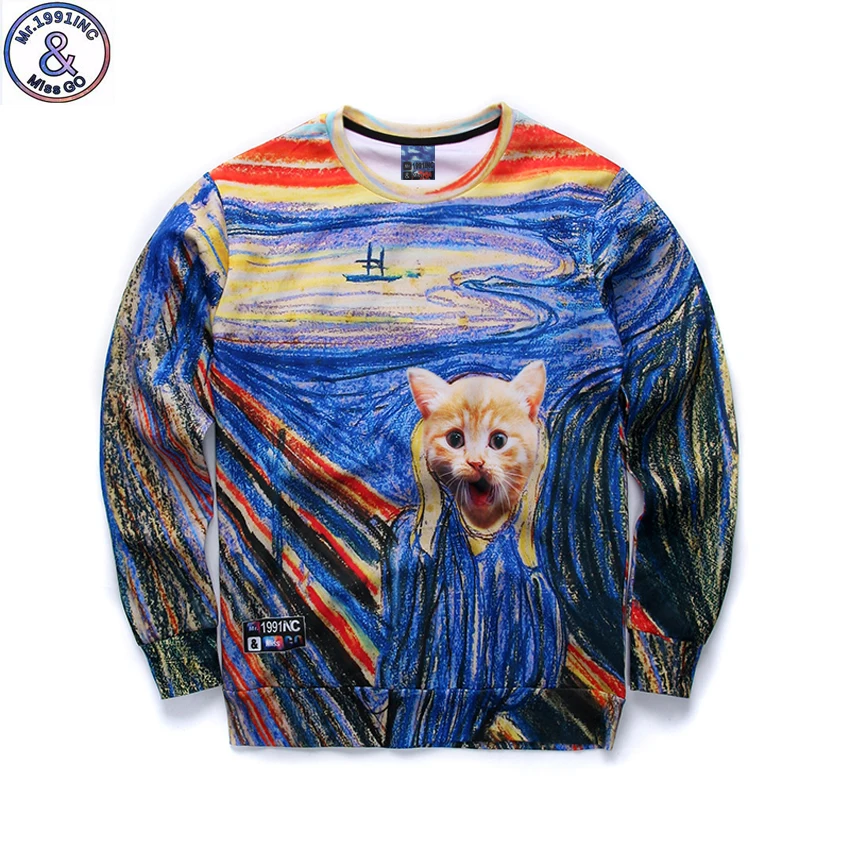

Mr.1991 Spring Autumn big kids sweatshirt girl Hand Painted kitten 3D printed hoodies girls jogger sportswear teens boys W32