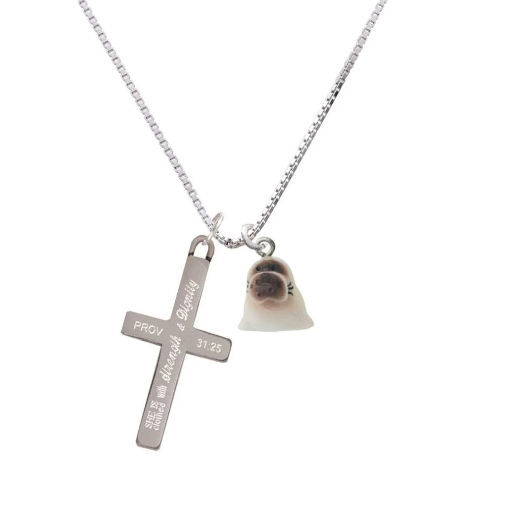 Resin Baby Seal - Strength and Dignity - Cross Necklace