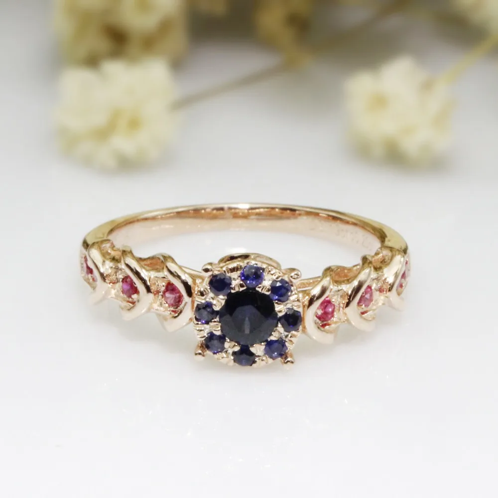 LASAMERO Rings for Women 0.19CT Round Cut Natural Blue Sapphire Center Rings 925 Silver Engagement Wedding Rings