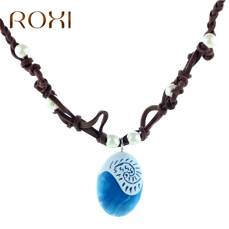 

ROXI Choker Necklaces For Women Grils Moana Charm Necklace Handmade Braided Leather Rope Chain Necklace Collares Mujer 2017