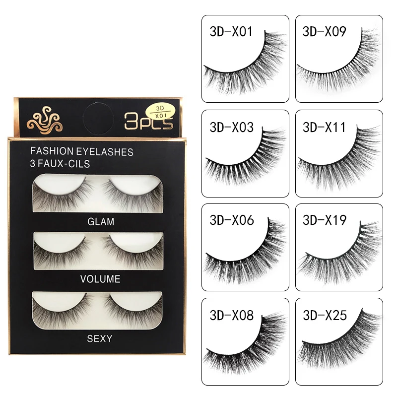 

3 Pair natural long mink eyelashes 3d false eyelashes mink 3d lashes volume soft lashes eyelash extension eye makeup cosmetic