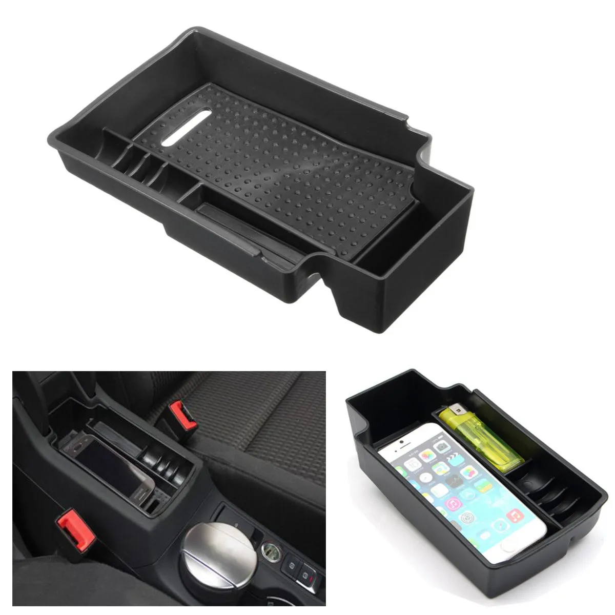 Black Car Central Armrest Storage Box ABS Storage Tray Container For