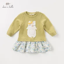 DBM11019 dave bella/осеннее платье принцессы с цветочным рисунком и бантом для маленьких девочек детское модное праздничное платье детская одежда в стиле «лолита»