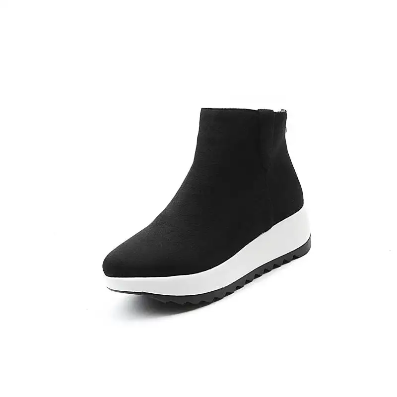 MORAZORA/ горячая Распродажа ботильоны для женщин с круглым носком из флока; сезон осень-зима модные ботинки на платформе на молнии Повседневная обувь - Цвет: Черный