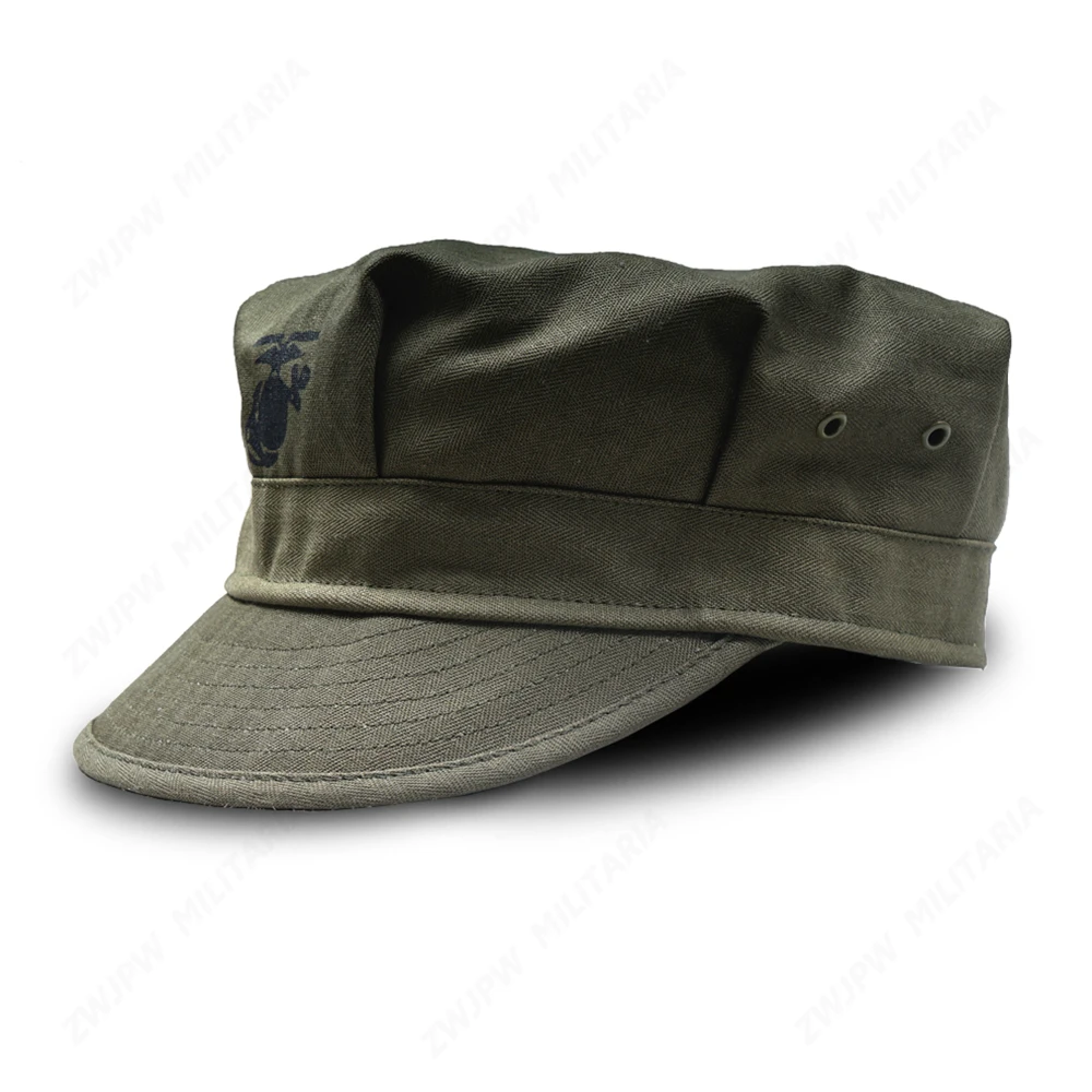 

WW2 US HBT USMC PACIFIC CAMOUFLAGE KHAKI MARINE CORPS CAP HAT US/401103