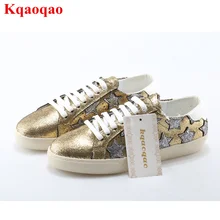 Round Toe Women Lace Up Shoes Colorful Star Pattern Design Women Flats Low Top Luxury Brand Superstar Casual Shoes Girl Sneakers
