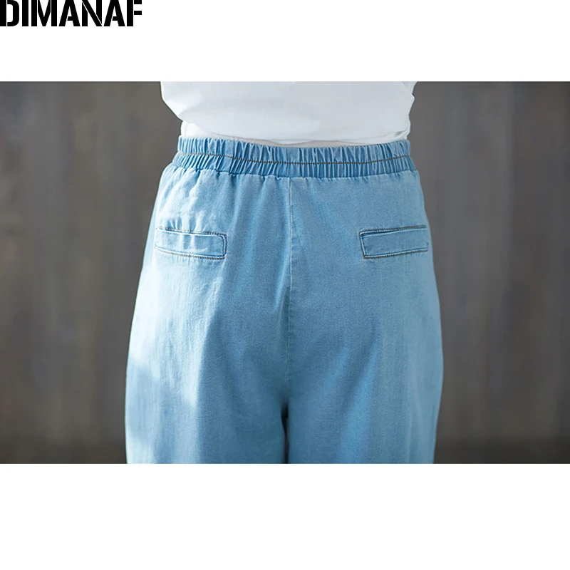 DIMANAF Women Plus Size Jeans Pants 2018 Summer Elastic Waist Fashion Spliced Loose Oversized Pants Female Trousers Blue Jeans