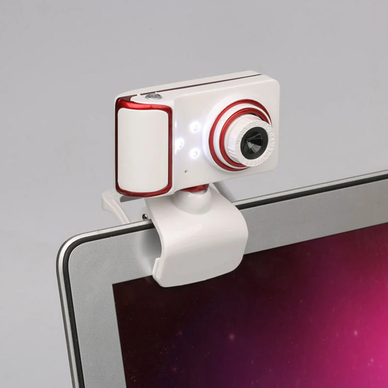 16M Pixel HD Webcam Clip-on 3 LED Rotatable Web Camera For Computer Black Red