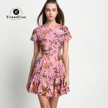 2017 Hot Spring Summer Women Dress Summer Runway Printed Dress 2017