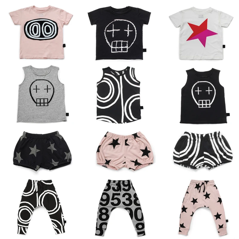 

Brand New 2019 Nununu Summer Shorts For Girls Cotton Skull Letter Print Casual Boys Shorts Loose Kids Shorts Fashion Beach Pants