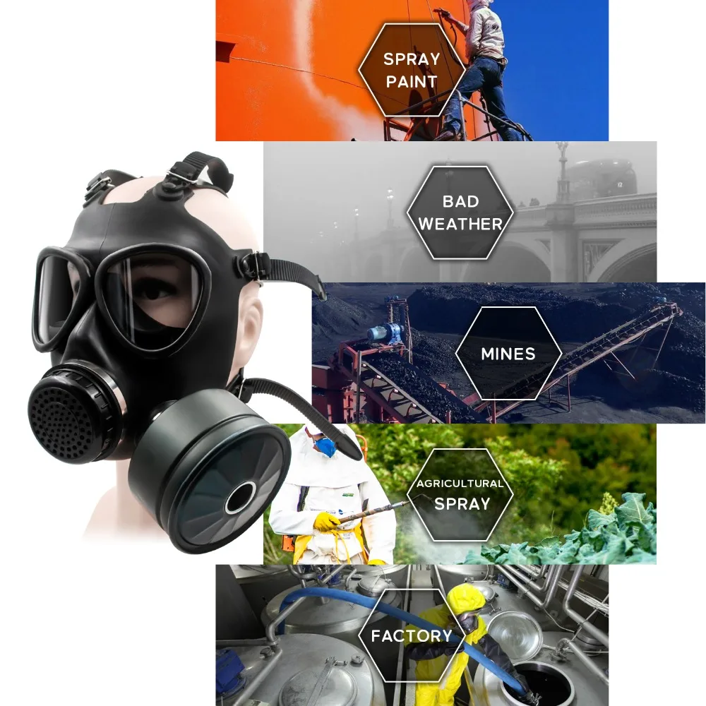 Полнолицевая противогаз респиратор силиконовая противопылевая маска на голову