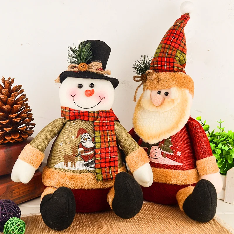 

1pcs Lovely 28cm Big Christmas Ornaments Sitting Plump Santa Claus/Snowman Plush Doll Christmas Decorations For Home Xmas Tree