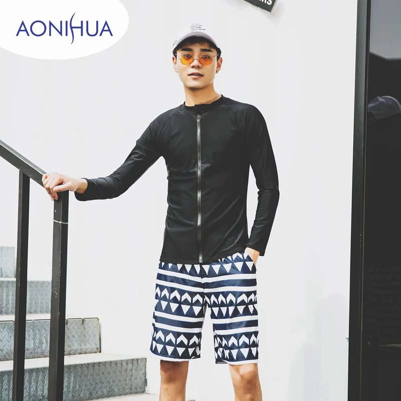 

2019 Men's Bathing Shorts Jersey Long Sleeve Pants Split Beach Pants Men's Swimming Suit Sunscreen Leisure Swimming Suit