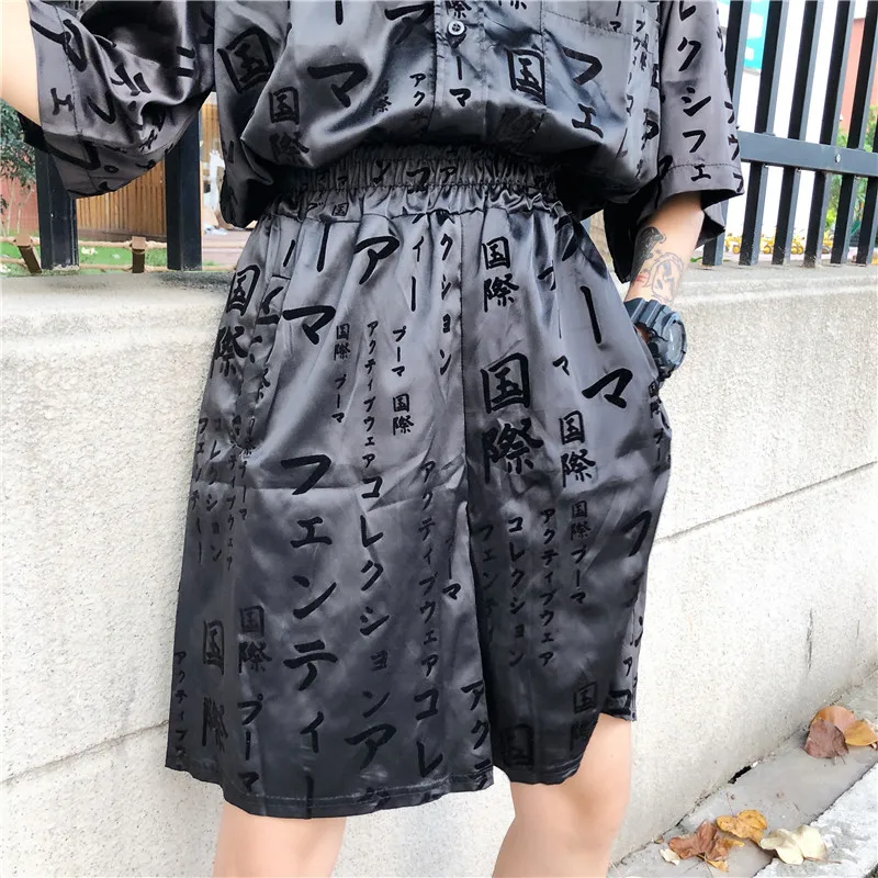 Harajuku шорты Для женщин Письмо печати эластичный пояс унисекс шорты 2019 Новые Модные свободные прямые шорты женские