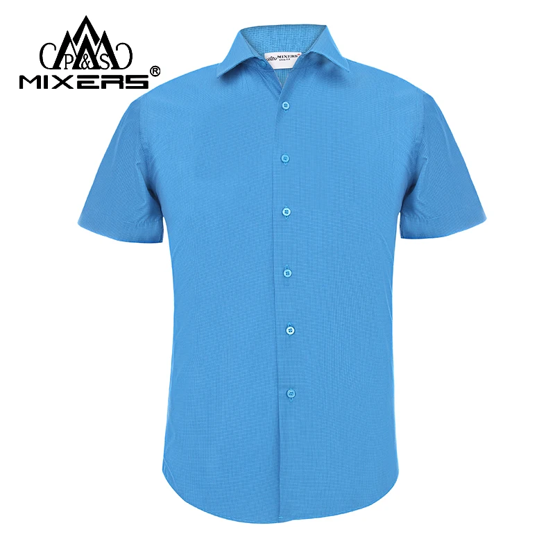 Meilleur Nouvelle Arrivée 2018 Chemise coton Chemise À Manches Courtes Grande Taille Mince Décontracté D été Hommes Chemises À Carreaux Bleu Robe Chemise hommes Vêtements