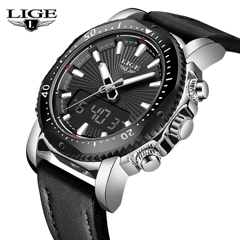 

LIGE Top Brand Luxury New Mens Watches Men's Analog Digital Quartz Watch Men Fashion Sports Waterproof Wristwatch Relogio Mascul