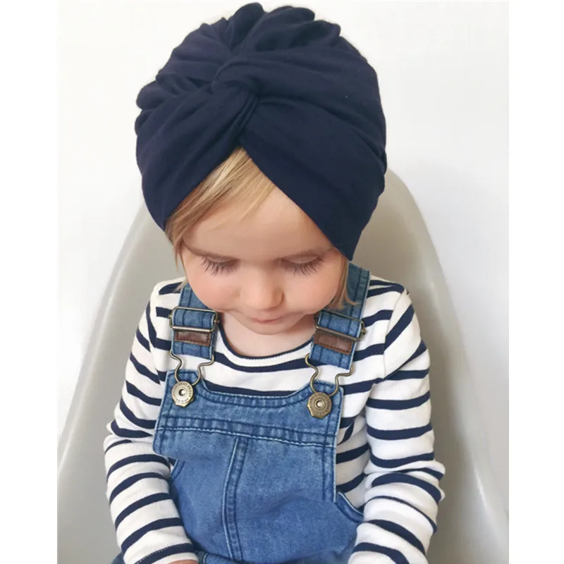 

drop shipping 1PC Soft Cotton Turban Cross Knot Cap Beanie Hat Baby Bohemian India Hat Winter Children's Caps twisted headwear