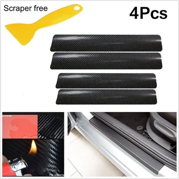 

4pcs 3D Carbon Fiber Look Car Door Plate Sill Scuff Cover Sticker Anti Scratch Car Accessories