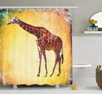 

Giraffe Shower Curtain Vintage Style Giraffe Illustration Watercolor African Animal Wildlife Retro Art Fabric Bathroom Decor